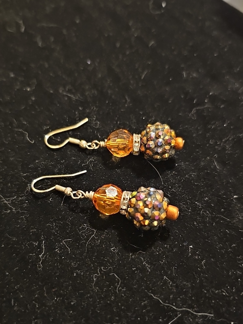 Unbranded Amber Disco Ball Drop Earrings Womens  Orange Iridescent Crystal